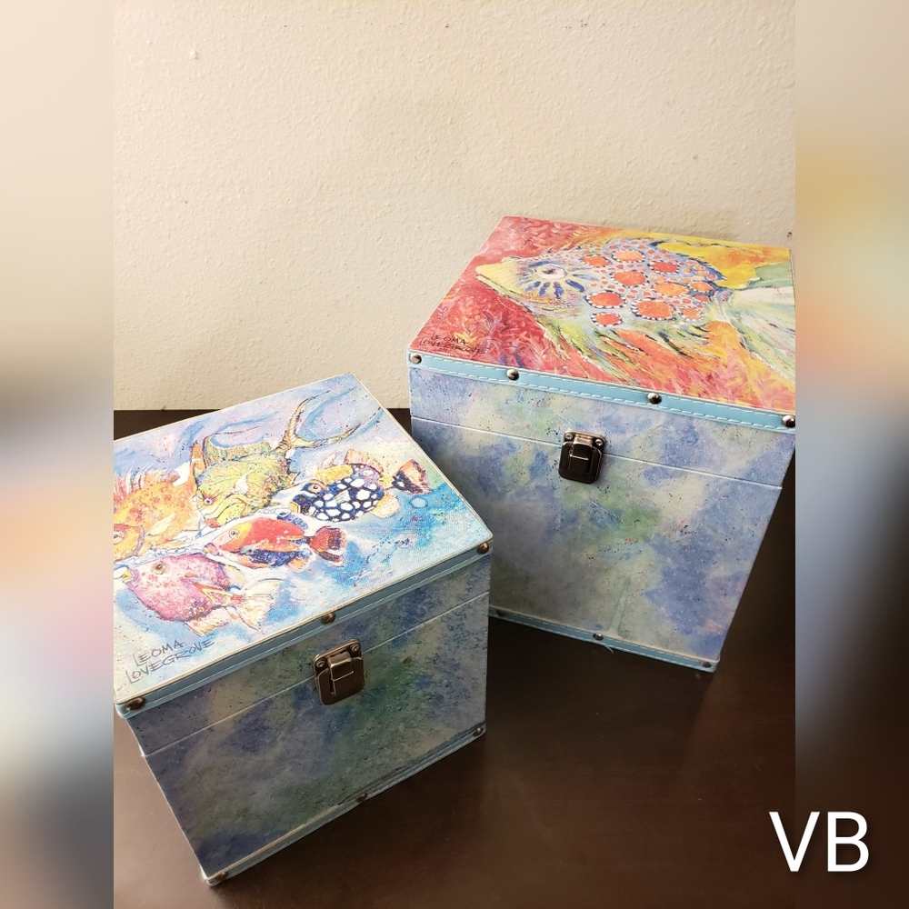 Decorative Fish Art Keepsake Boxes Set of 2.
